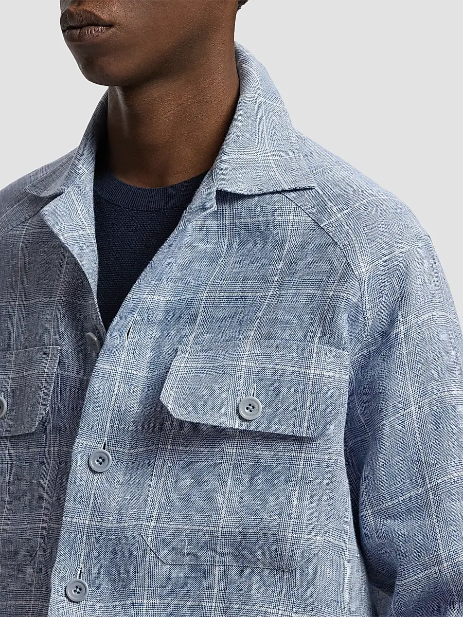 Ralph Lauren Purple Label Men's Windowpane Glen Plaid Linen Sport Shirt | Thumbnail 6 Ralph Lauren Purple Label Men's Windowpane Glen Plaid Linen Sport Shirt | Thumbnail 6