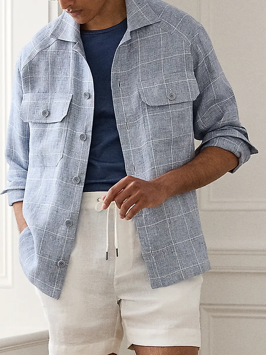 Ralph Lauren Purple Label Men's Windowpane Glen Plaid Linen Sport Shirt | Thumbnail 7 Ralph Lauren Purple Label Men's Windowpane Glen Plaid Linen Sport Shirt | Thumbnail 7