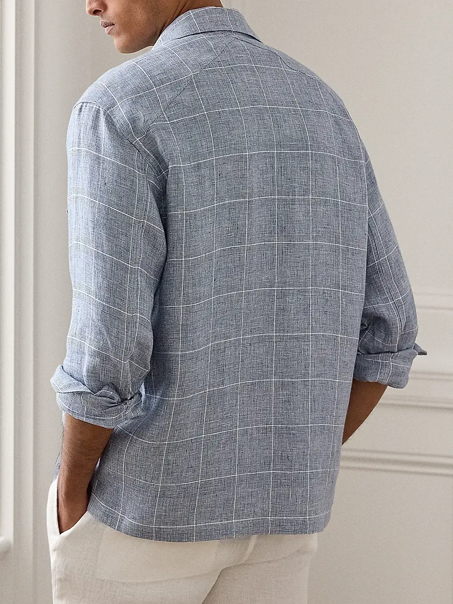 Ralph Lauren Purple Label Men's Windowpane Glen Plaid Linen Sport Shirt | Thumbnail 8 Ralph Lauren Purple Label Men's Windowpane Glen Plaid Linen Sport Shirt | Thumbnail 8