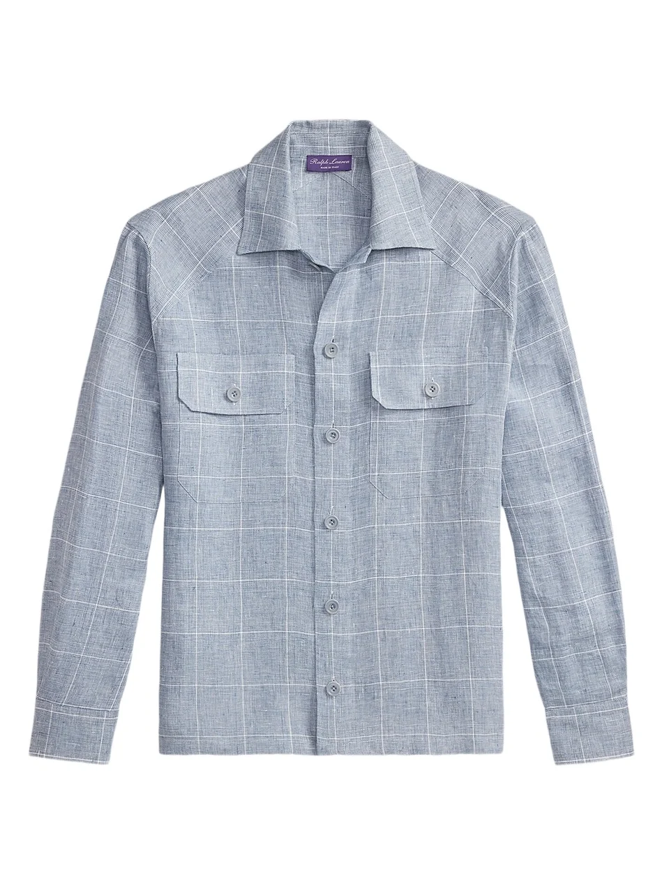 Men's Windowpane Glen Plaid Linen Sport Shirt