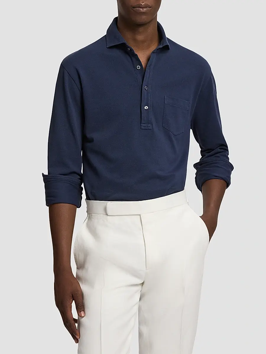 Ralph Lauren Purple Label Men's Soft Cotton Long-Sleeve Polo Shirt | Thumbnail 4