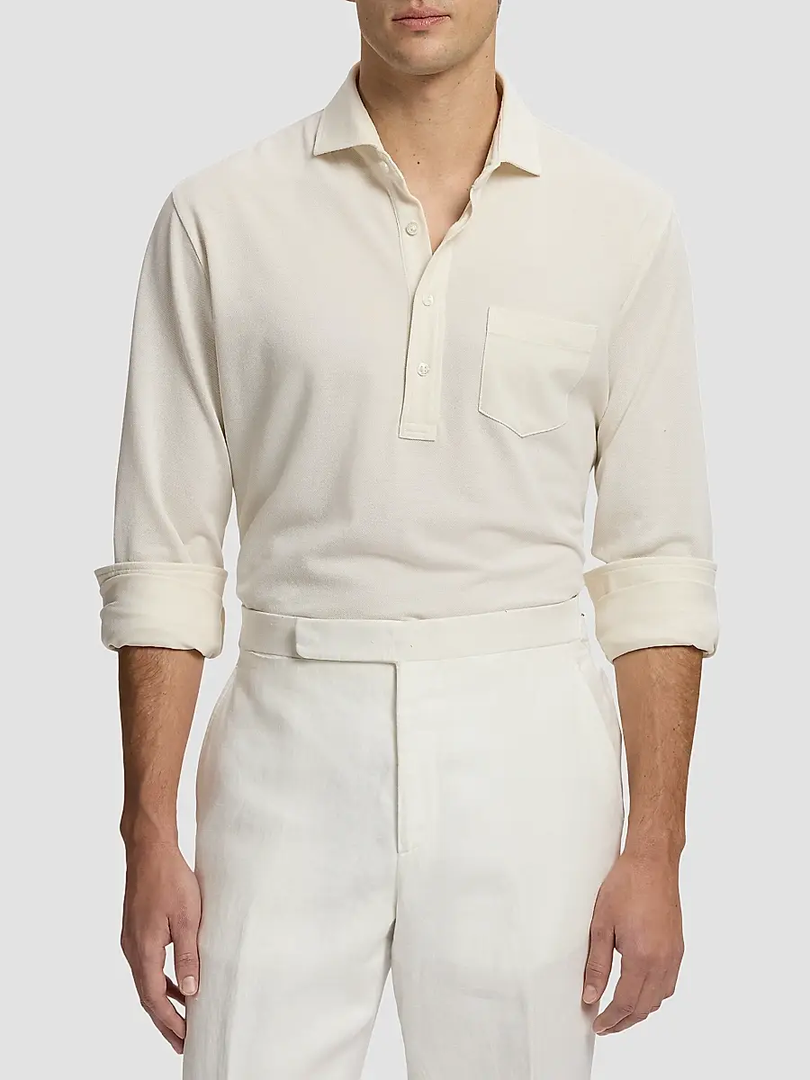 Ralph Lauren Purple Label Men's Soft Cotton Long-Sleeve Polo Shirt | Thumbnail 4 Ralph Lauren Purple Label Men's Soft Cotton Long-Sleeve Polo Shirt | Thumbnail 4
