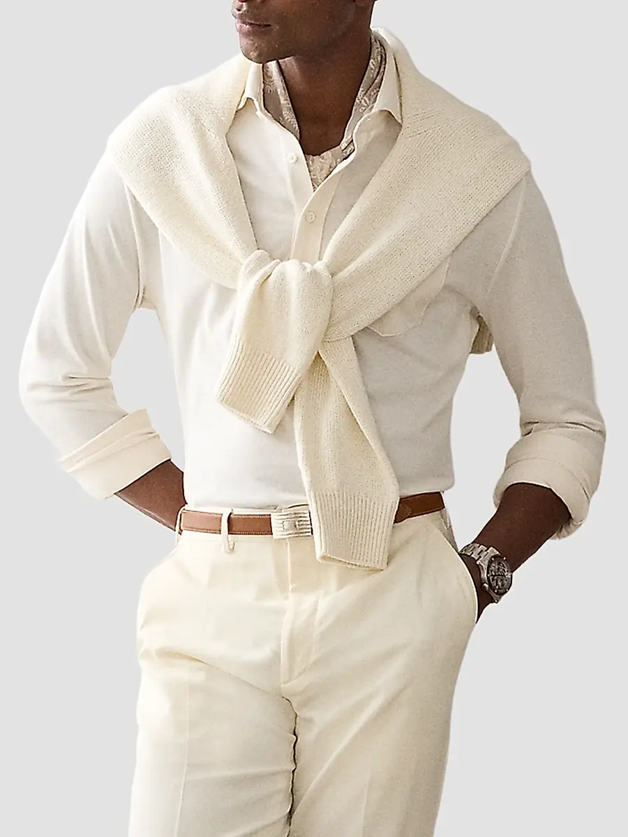 Ralph Lauren Purple Label Men's Soft Cotton Long-Sleeve Polo Shirt | Thumbnail 7 Ralph Lauren Purple Label Men's Soft Cotton Long-Sleeve Polo Shirt | Thumbnail 7