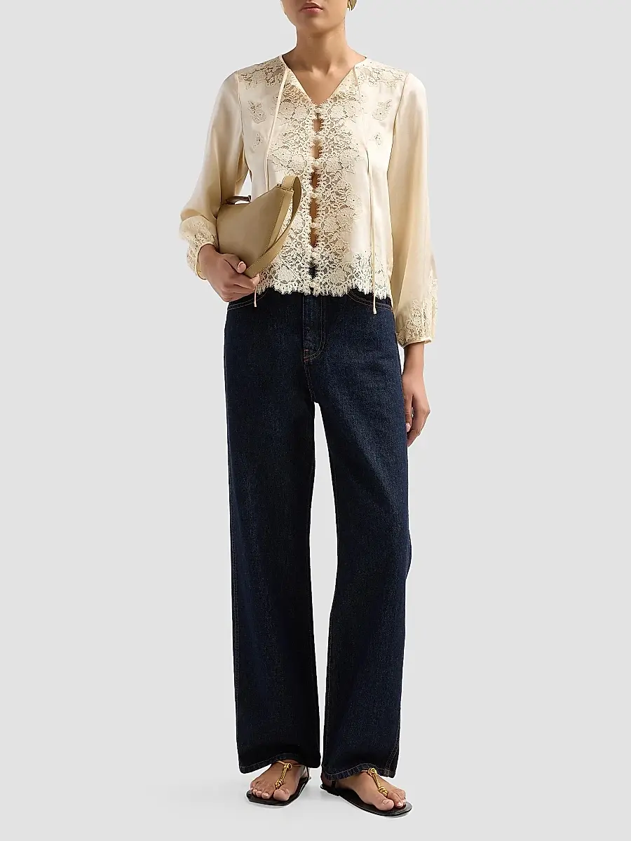 DÔEN Women's Lucine Lace-Trim Silk Blouse | Thumbnail 2 DÔEN Women's Lucine Lace-Trim Silk Blouse | Thumbnail 2