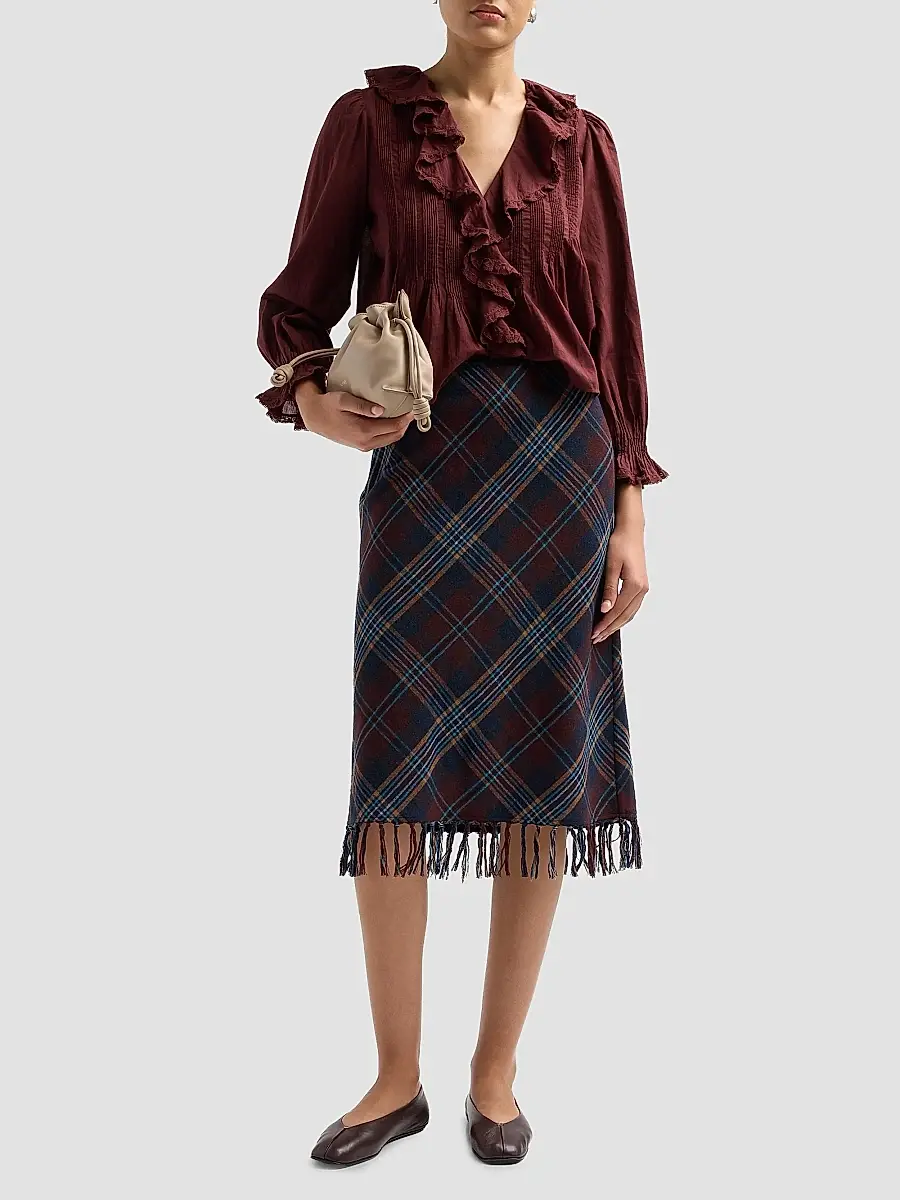 DÔEN Women's Elowette Knotted Fringe Midi Skirt | Thumbnail 2
