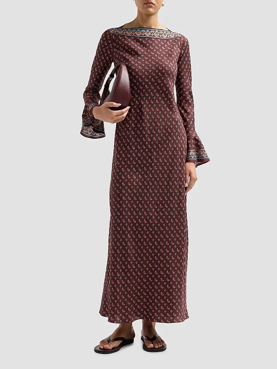 DÔEN Women's Davina Paisley Silk Bias-Cut Maxi Dress | Thumbnail 2