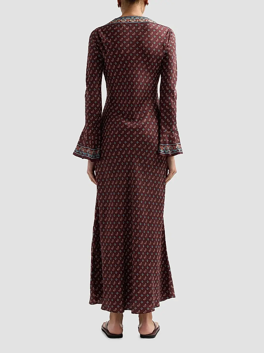 DÔEN Women's Davina Paisley Silk Bias-Cut Maxi Dress | Thumbnail 3