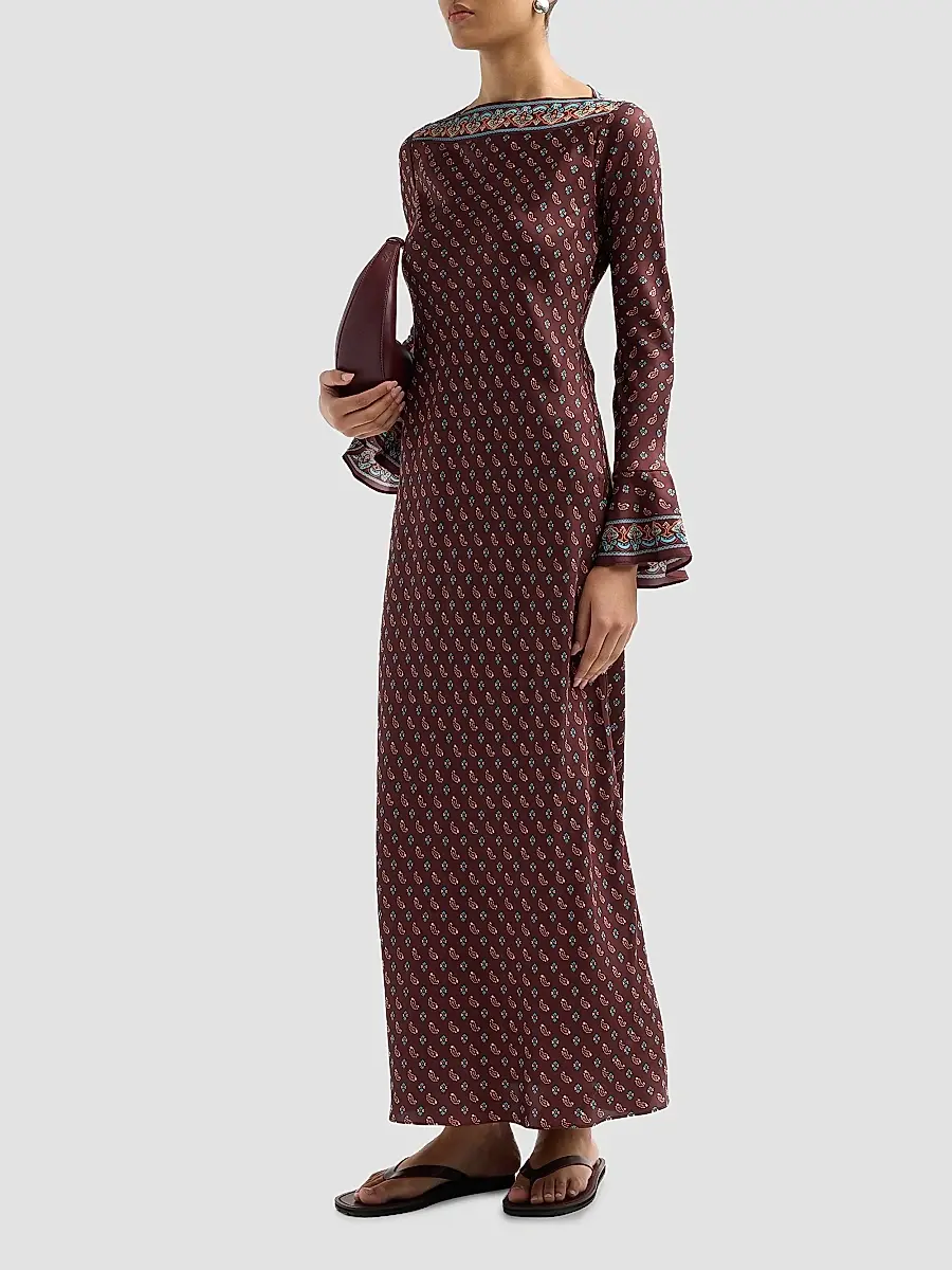 DÔEN Women's Davina Paisley Silk Bias-Cut Maxi Dress | Thumbnail 4