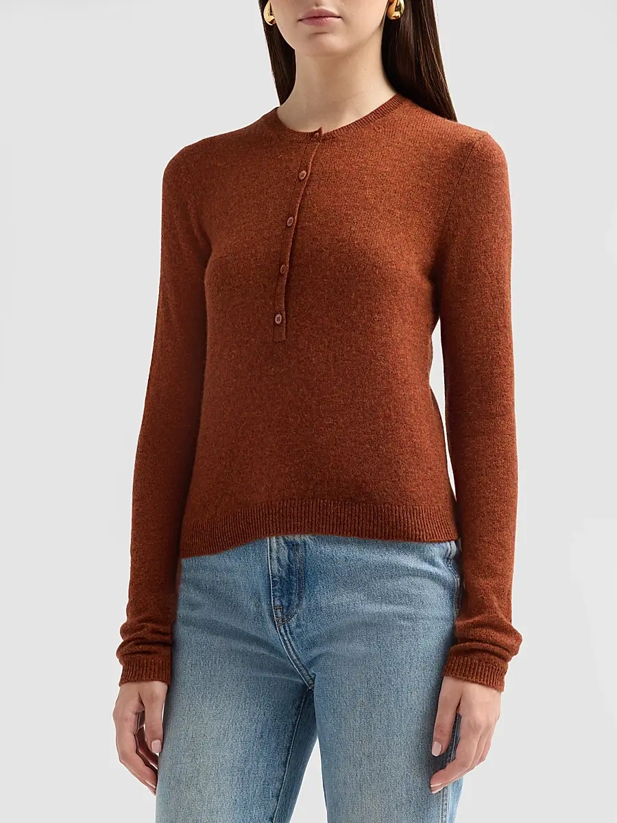 DÔEN Women's Heath Cashmere Henley Sweater | Thumbnail 4