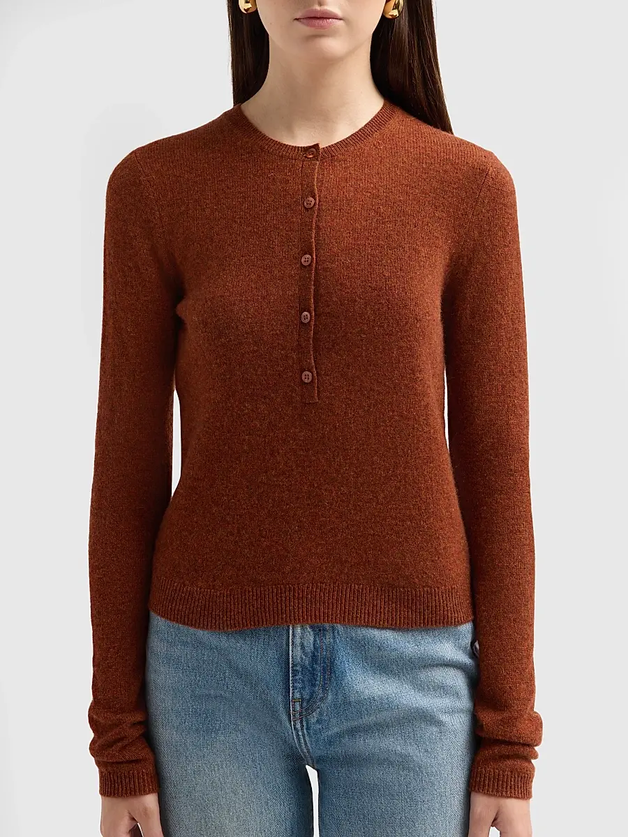 DÔEN Women's Heath Cashmere Henley Sweater | Thumbnail 5