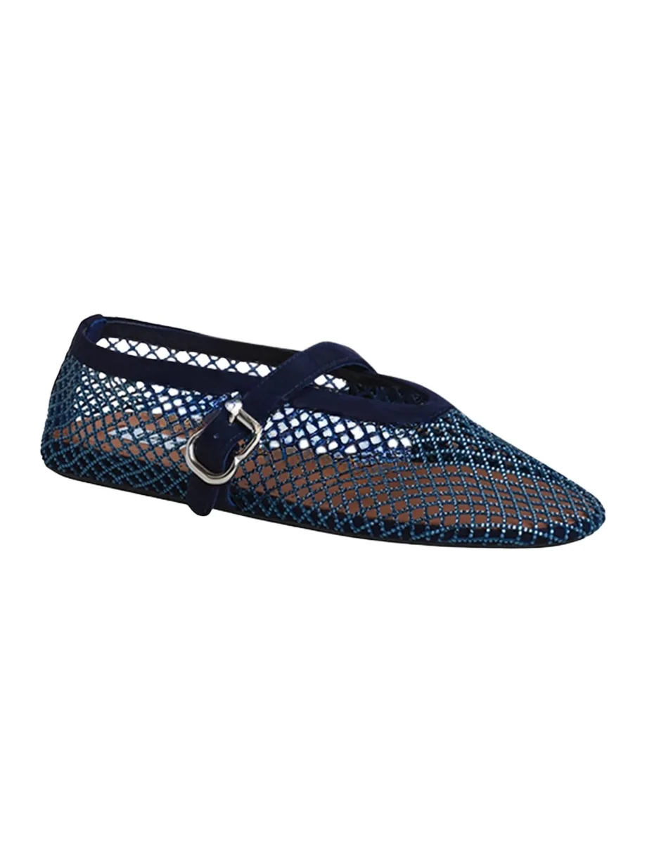 Alaïa Women's Rhinestone-Mesh Buckle-Strap Ballet Flats