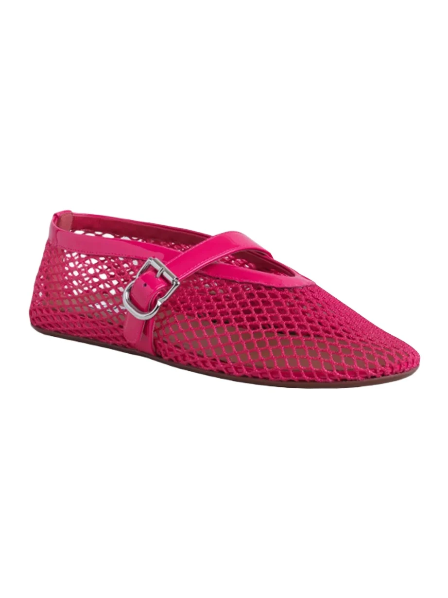 Alaïa Women's Ballerina Strap Fishnet Flats