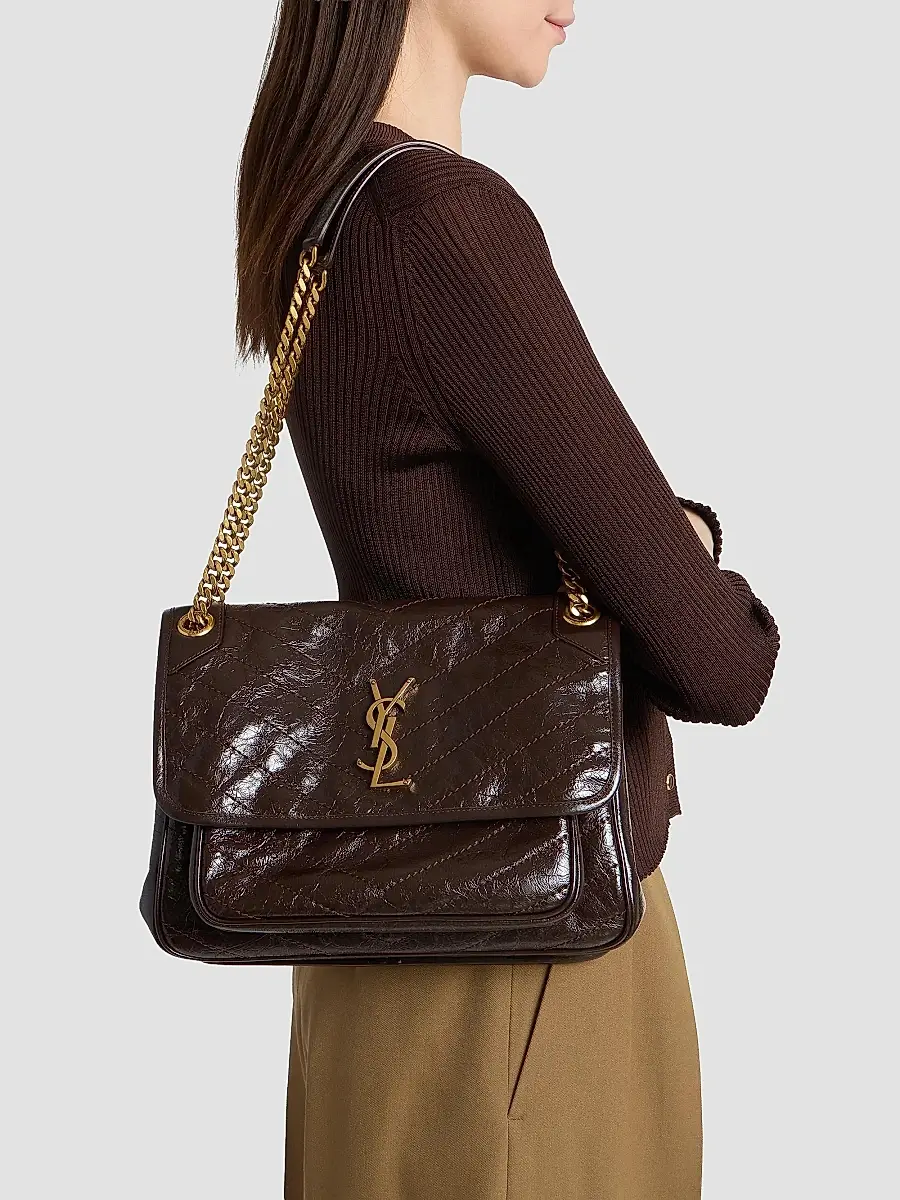 Saint Laurent Women's Niki Medium Shoulder Bag in Vintage Leather - Arabica | Thumbnail 3