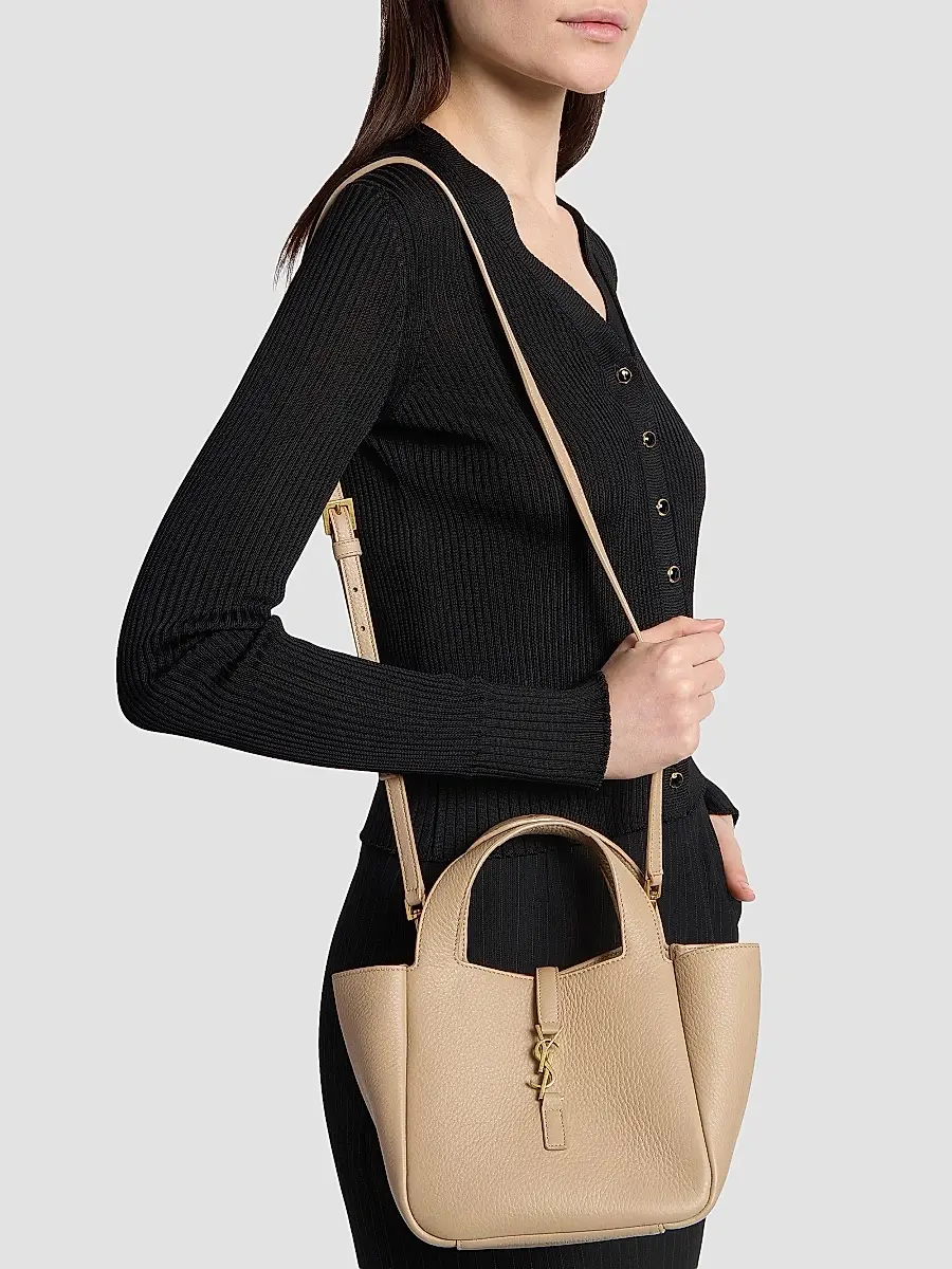 Saint Laurent Women's Le 5 À 7 Baby Bea Top Handle Bag in Grained Leather - Clear Beige | Thumbnail 2