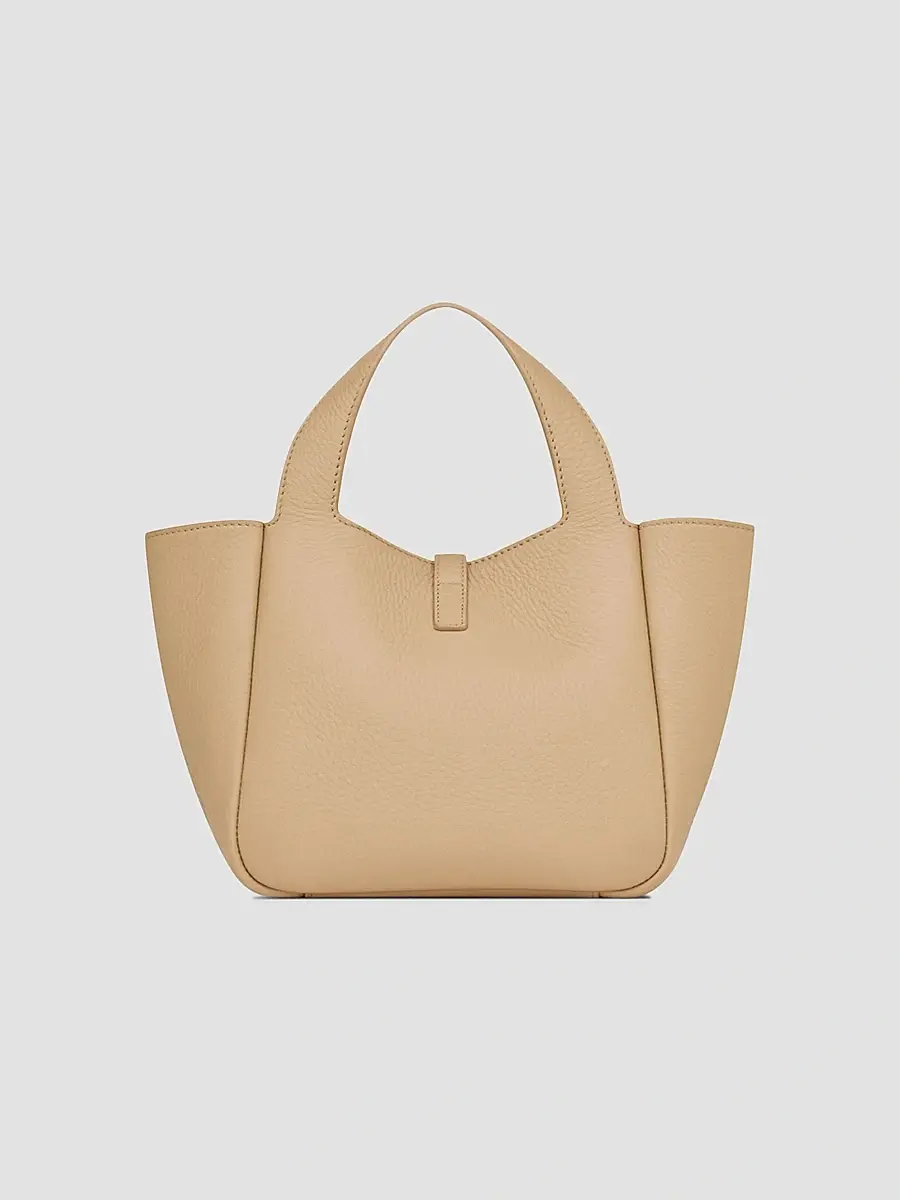 Saint Laurent Women's Le 5 À 7 Baby Bea Top Handle Bag in Grained Leather - Clear Beige | Thumbnail 3