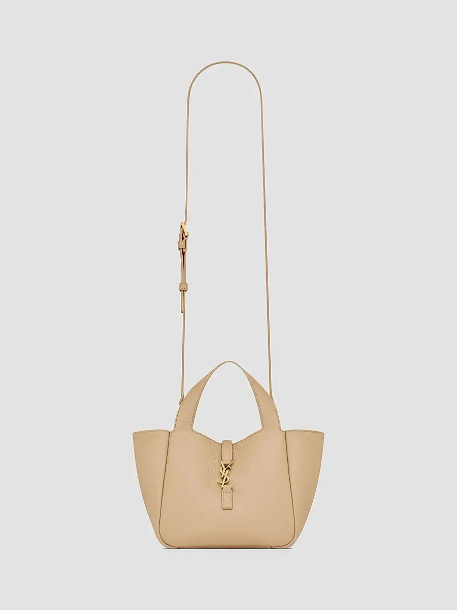 Saint Laurent Women's Le 5 À 7 Baby Bea Top Handle Bag in Grained Leather - Clear Beige | Thumbnail 6