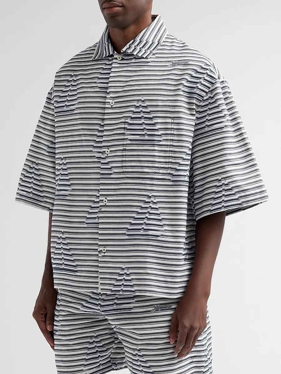 Jacquemus Men's Printed Cotton Short-Sleeve Shirt | Thumbnail 4 Jacquemus Men's Printed Cotton Short-Sleeve Shirt | Thumbnail 4