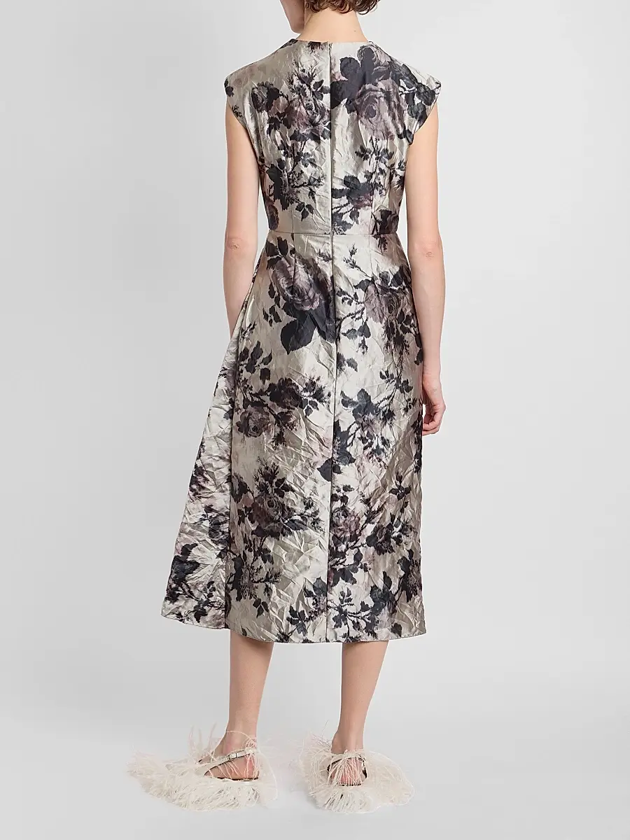 Erdem Women's Draped Floral Textured Satin Midi Dress | Thumbnail 3 Erdem Women's Draped Floral Textured Satin Midi Dress | Thumbnail 3