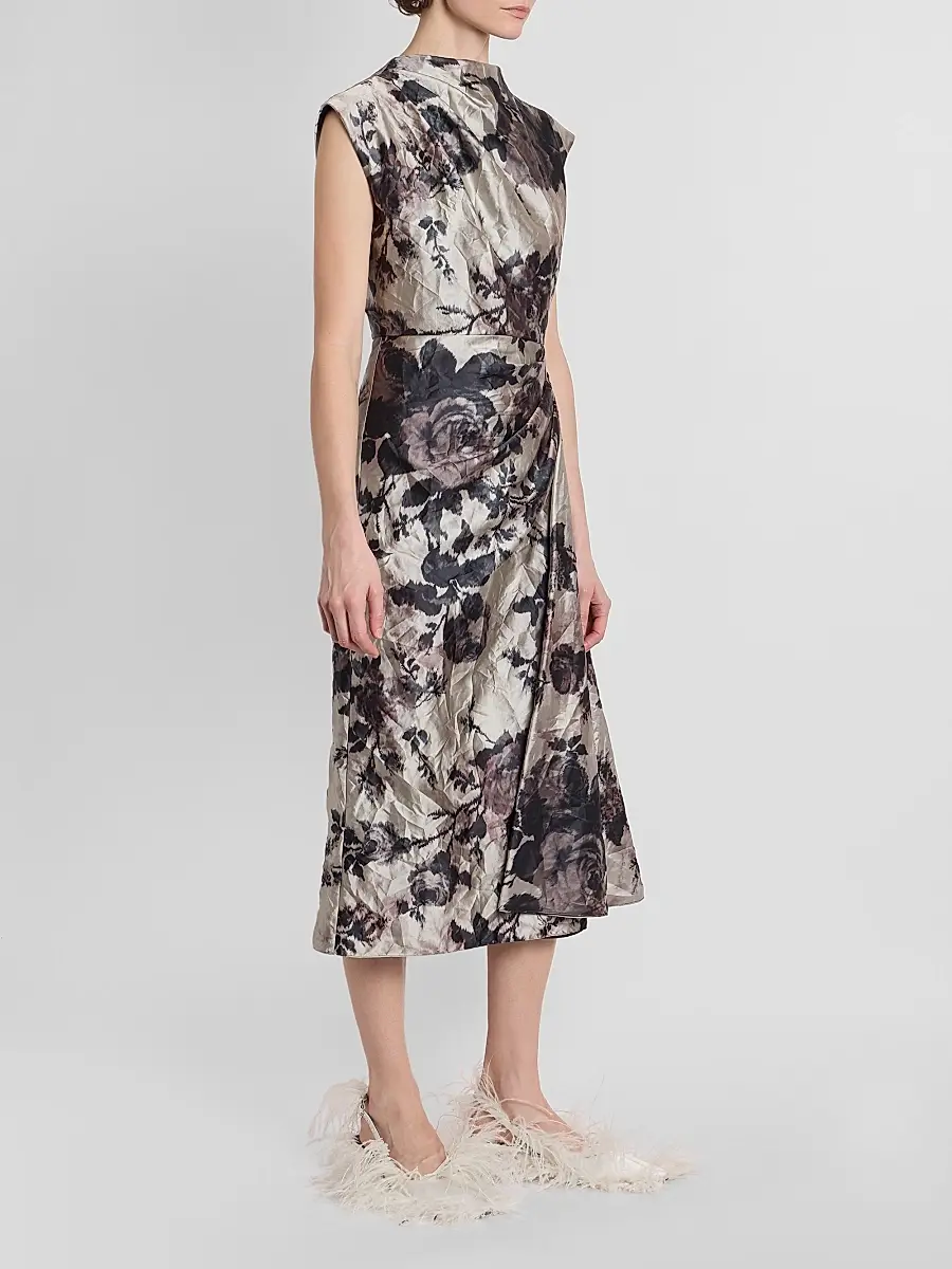 Erdem Women's Draped Floral Textured Satin Midi Dress | Thumbnail 4 Erdem Women's Draped Floral Textured Satin Midi Dress | Thumbnail 4