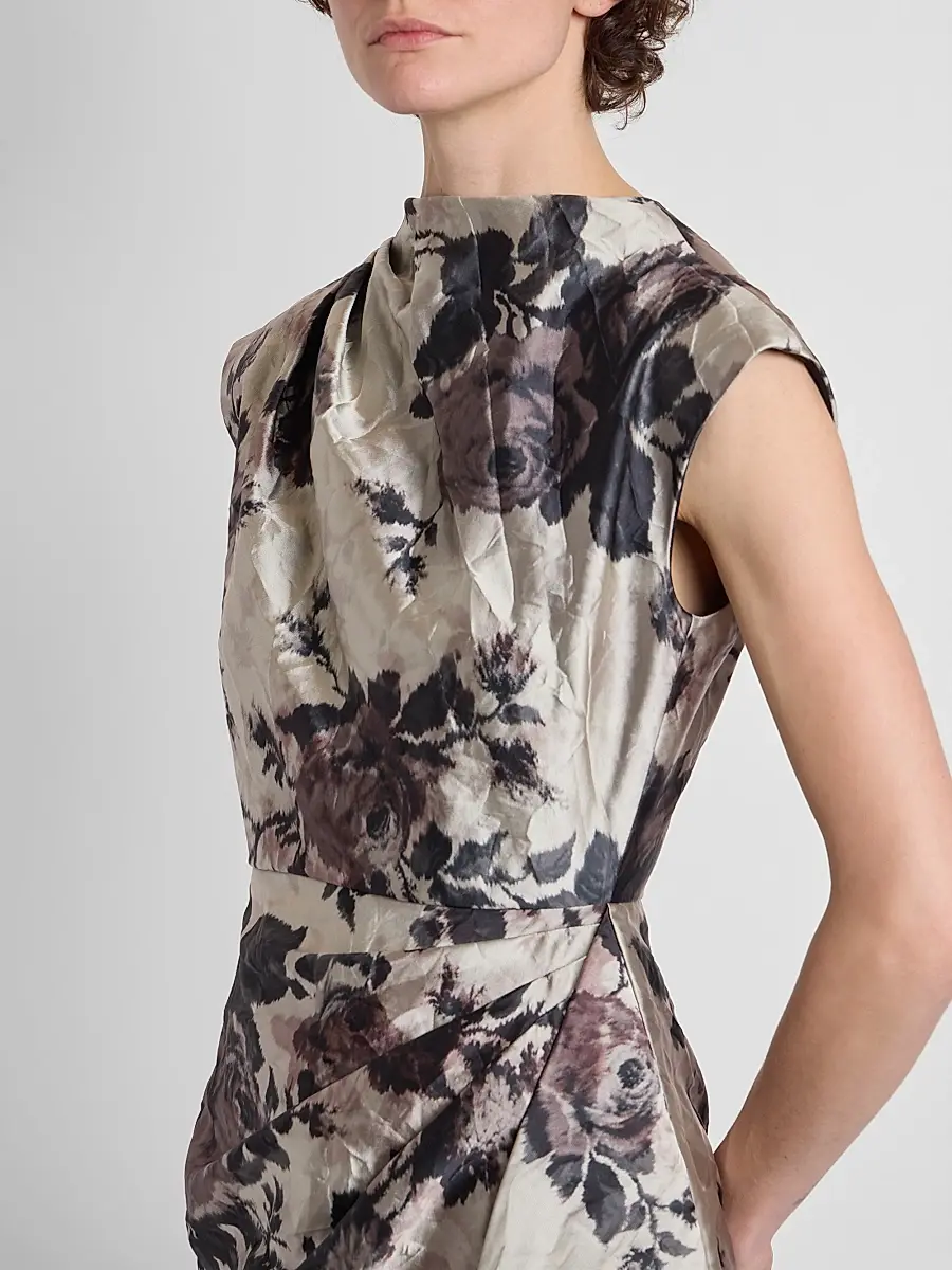 Erdem Women's Draped Floral Textured Satin Midi Dress | Thumbnail 5 Erdem Women's Draped Floral Textured Satin Midi Dress | Thumbnail 5