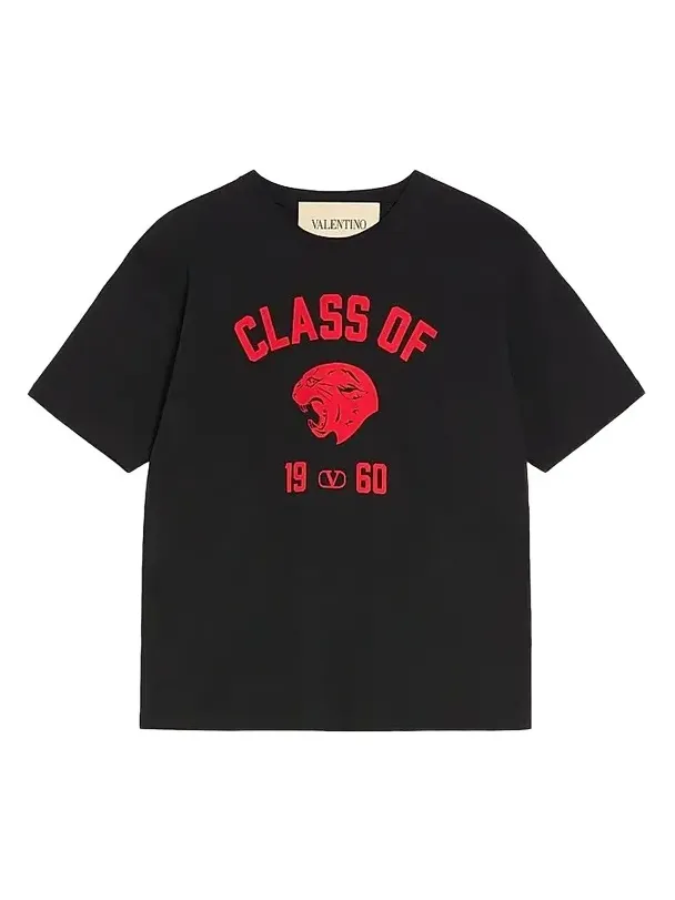 Valentino Men's Cotton T-Shirt with Panther Print - Black Red