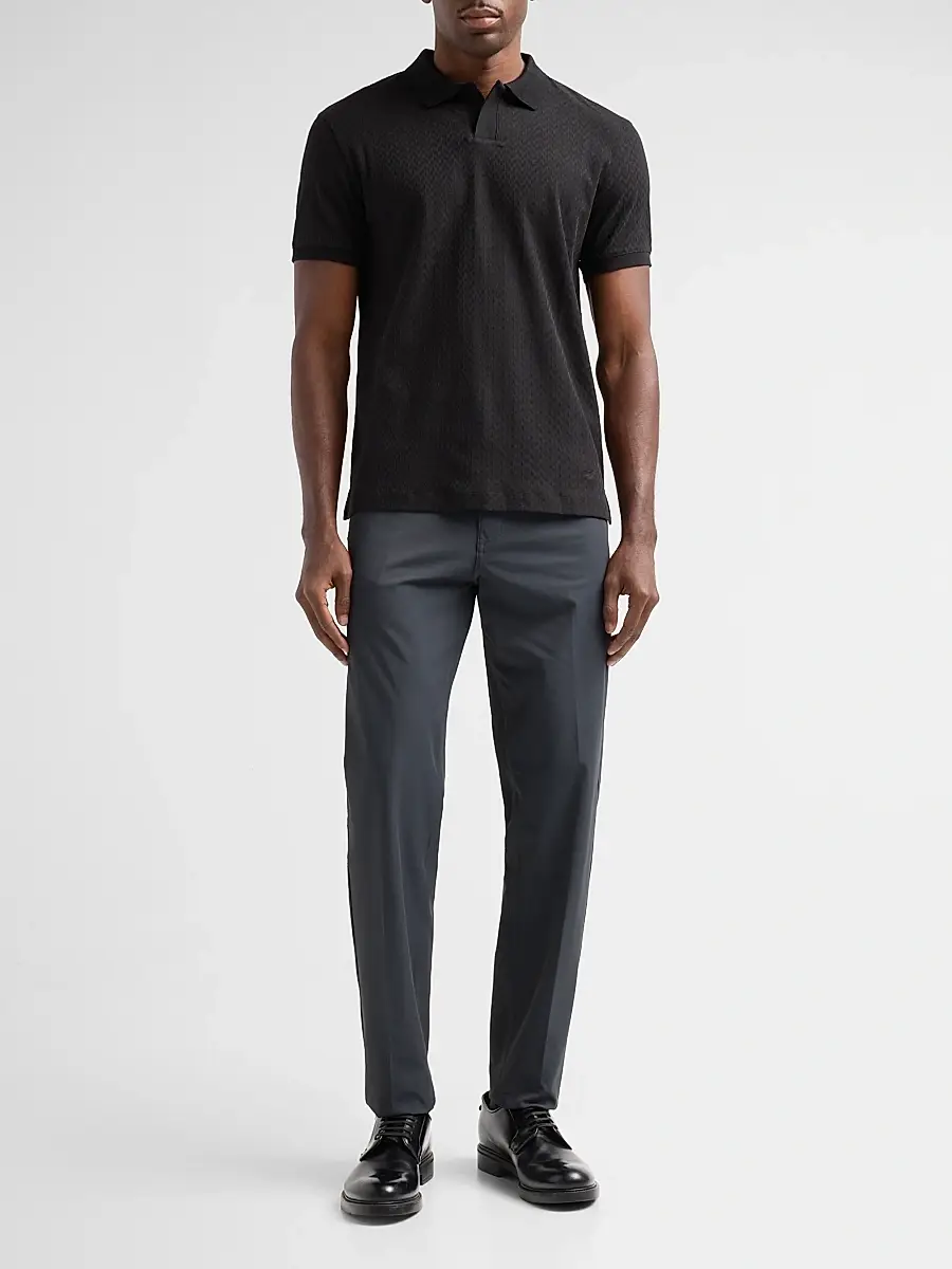 Emporio Armani Men's Geometric Textured Jacquard Polo Shirt | Thumbnail 2 Emporio Armani Men's Geometric Textured Jacquard Polo Shirt | Thumbnail 2