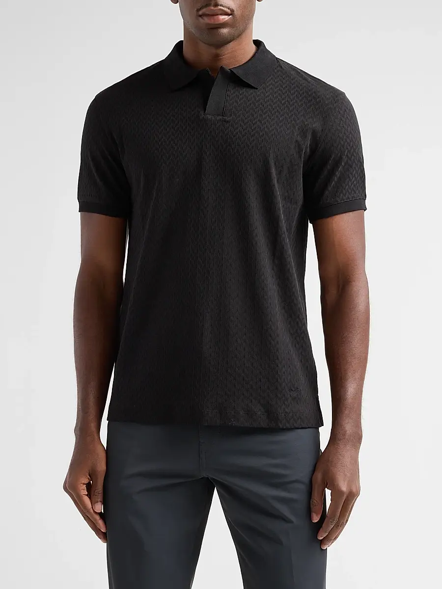 Emporio Armani Men's Geometric Textured Jacquard Polo Shirt | Thumbnail 3 Emporio Armani Men's Geometric Textured Jacquard Polo Shirt | Thumbnail 3