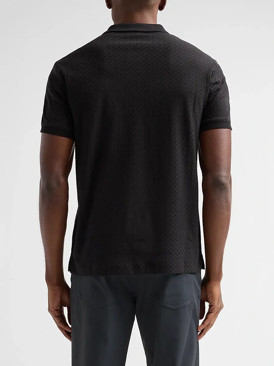Emporio Armani Men's Geometric Textured Jacquard Polo Shirt | Thumbnail 4 Emporio Armani Men's Geometric Textured Jacquard Polo Shirt | Thumbnail 4