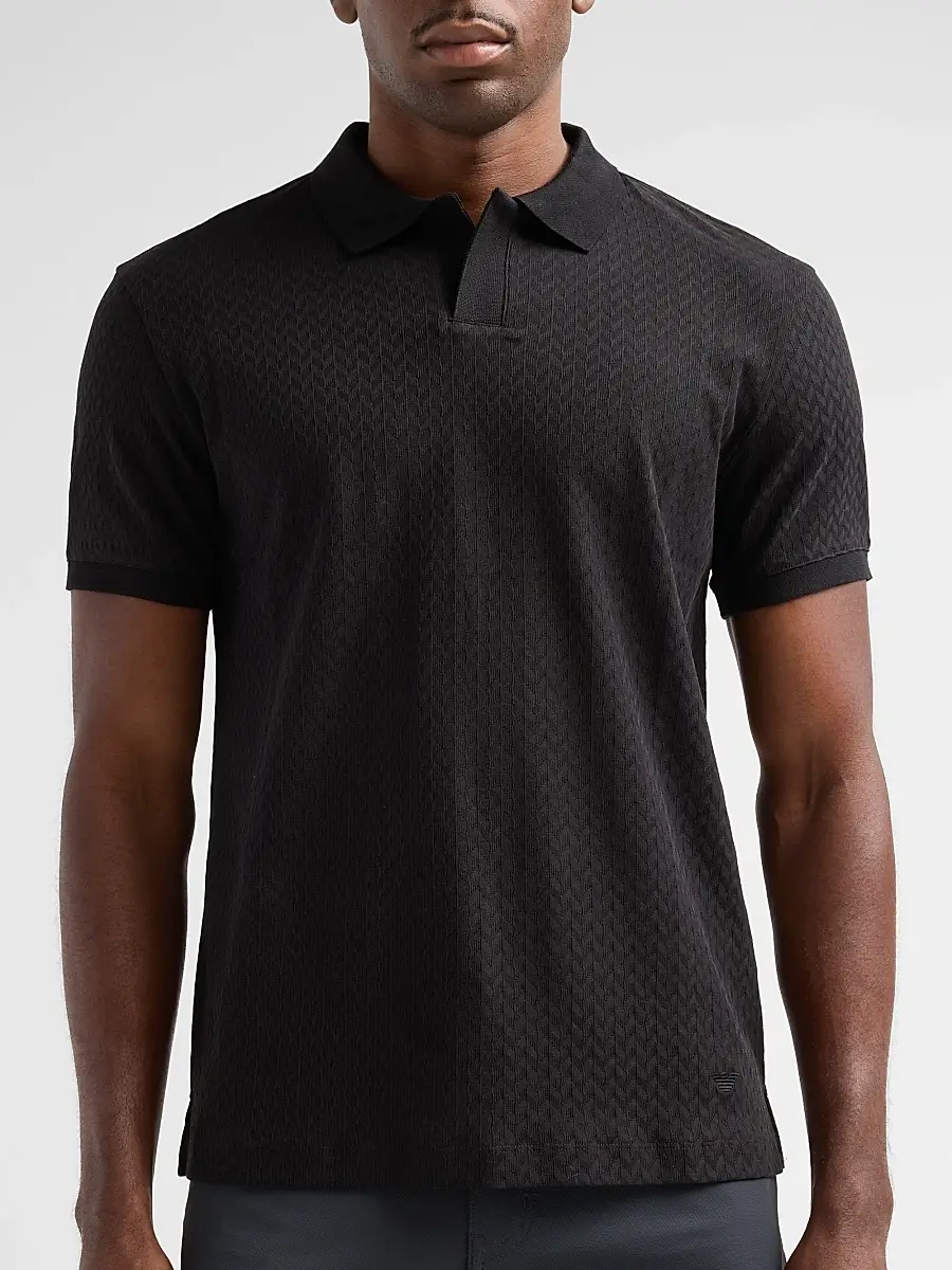 Emporio Armani Men's Geometric Textured Jacquard Polo Shirt | Thumbnail 5 Emporio Armani Men's Geometric Textured Jacquard Polo Shirt | Thumbnail 5