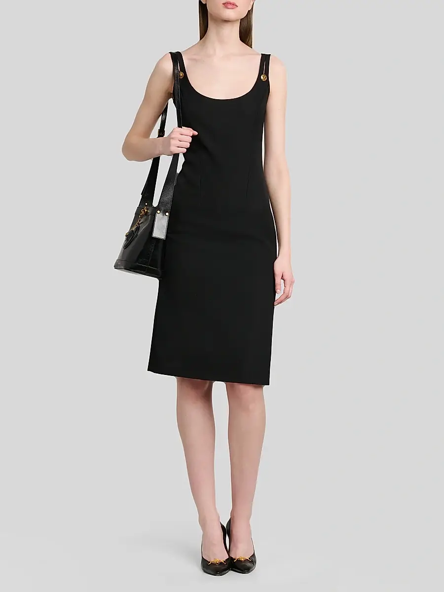 Versace Women's Medusa Button Wool Grain De Poudre Mini Dress | Thumbnail 2