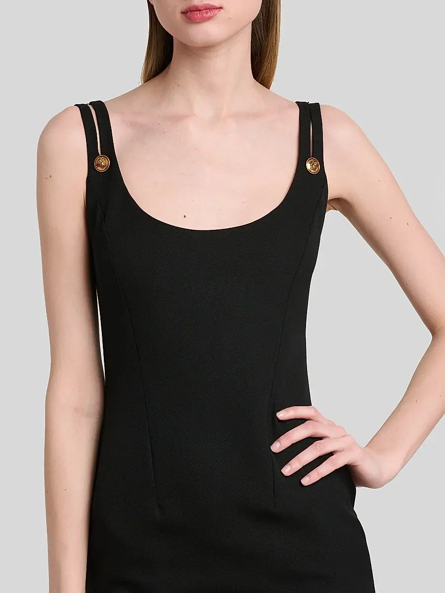 Versace Women's Medusa Button Wool Grain De Poudre Mini Dress | Thumbnail 5