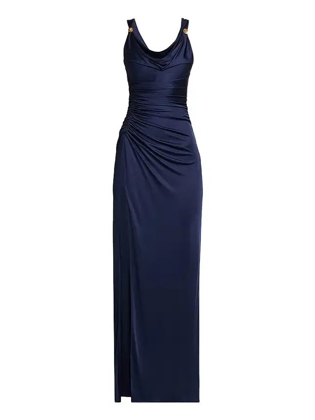 Versace Women's Medusa Button Liquid Jersey Gown