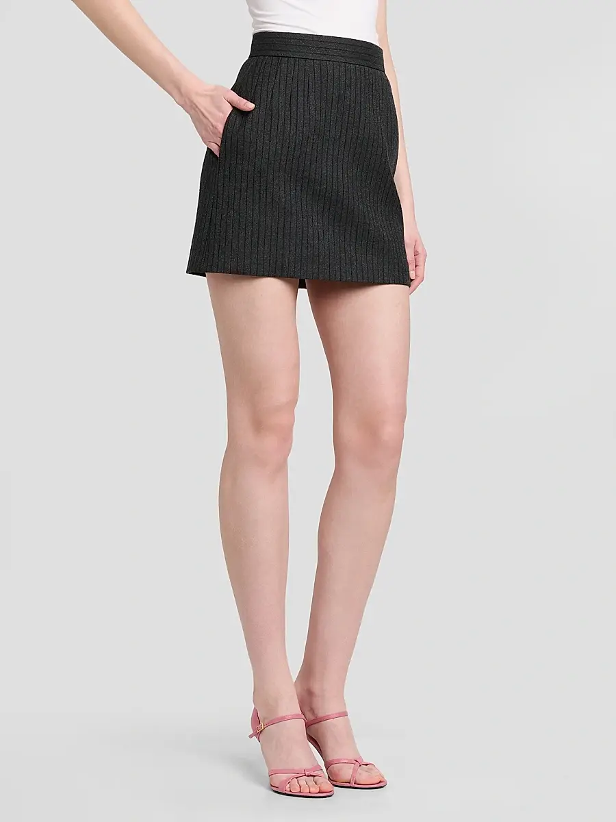 Versace Women's Pinstripe Wool Twill Mini Skirt | Thumbnail 4 Versace Women's Pinstripe Wool Twill Mini Skirt | Thumbnail 4