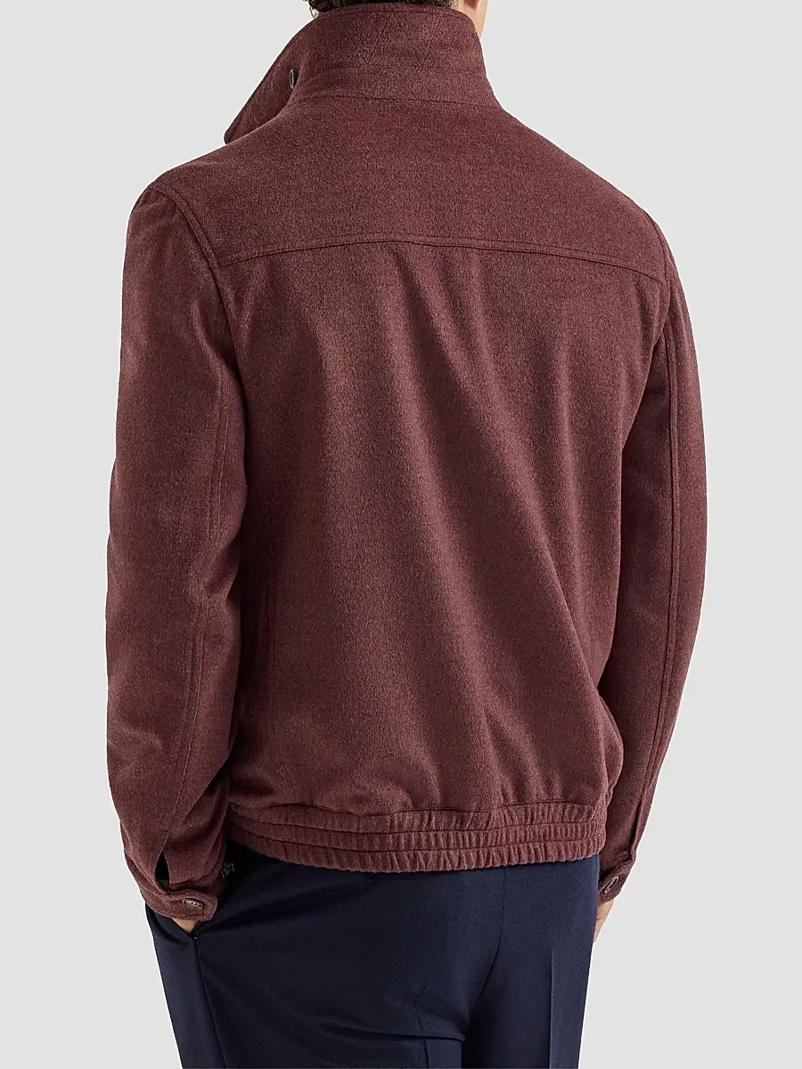 Brunello Cucinelli Men's Virgin Wool Beaver Cloth Bomber Jacket with Zipper - Lava | Thumbnail 4 Brunello Cucinelli Men's Virgin Wool Beaver Cloth Bomber Jacket with Zipper - Lava | Thumbnail 4