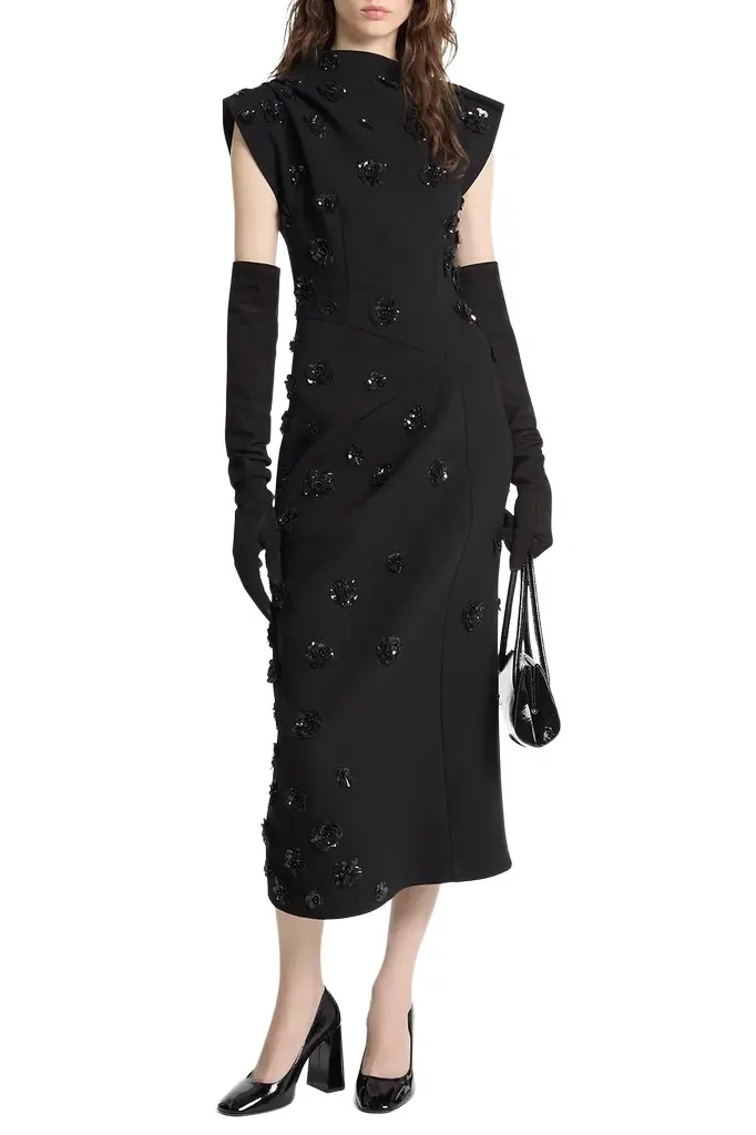 Embellished Draped Flower Dress Embellished Draped Flower Dress