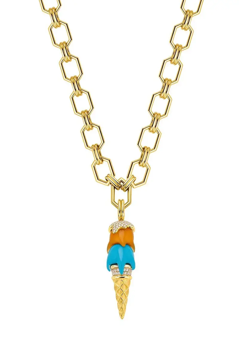 EDINA KISS Chalcedony Turquoise Diamond Cone Pendant | Thumbnail 2