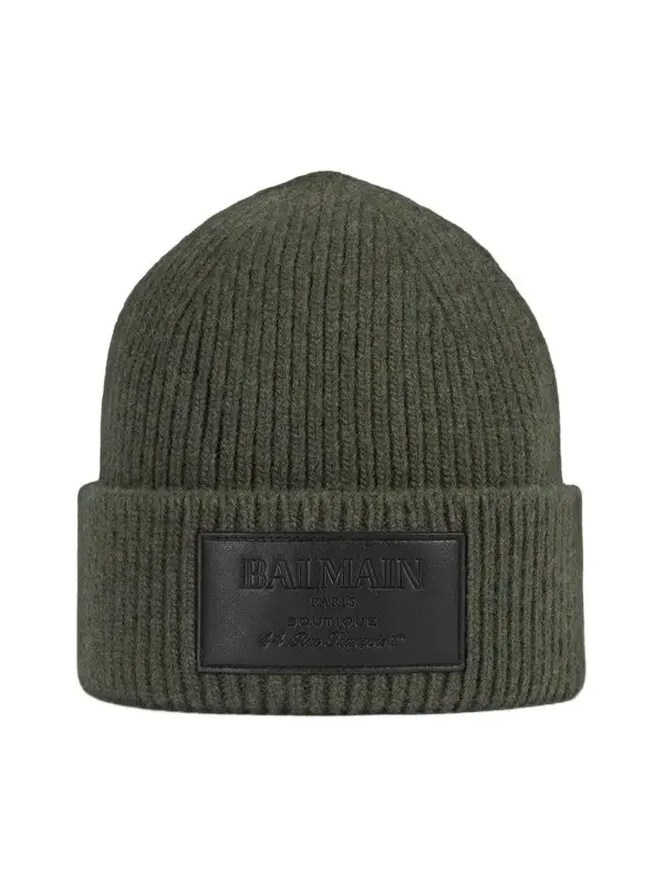Balmain Wool beanie with leather Vintage label