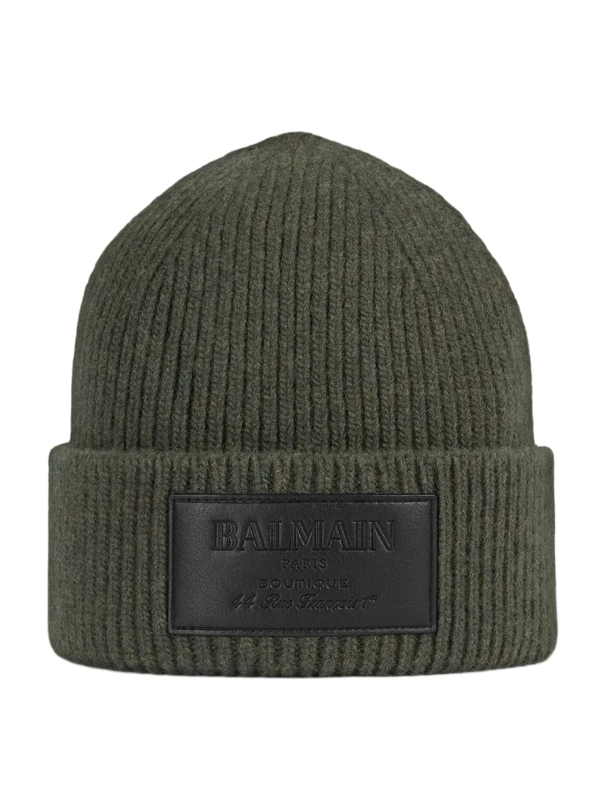 Balmain Wool beanie with leather Vintage label