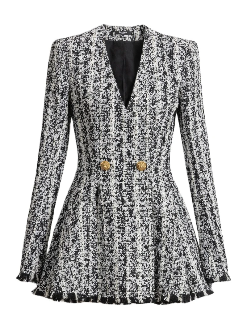 Balmain Two-tone flared tweed dress