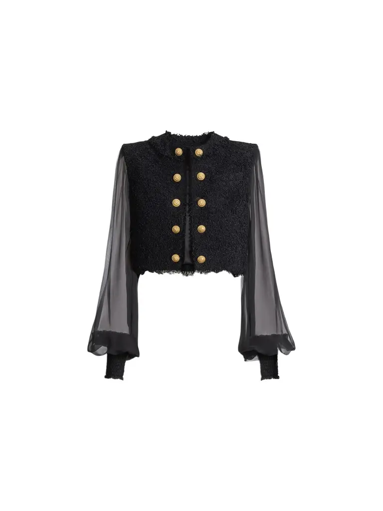 Balmain Cropped tweed and muslin jacket | Image 1 Balmain Cropped tweed and muslin jacket | Image 1