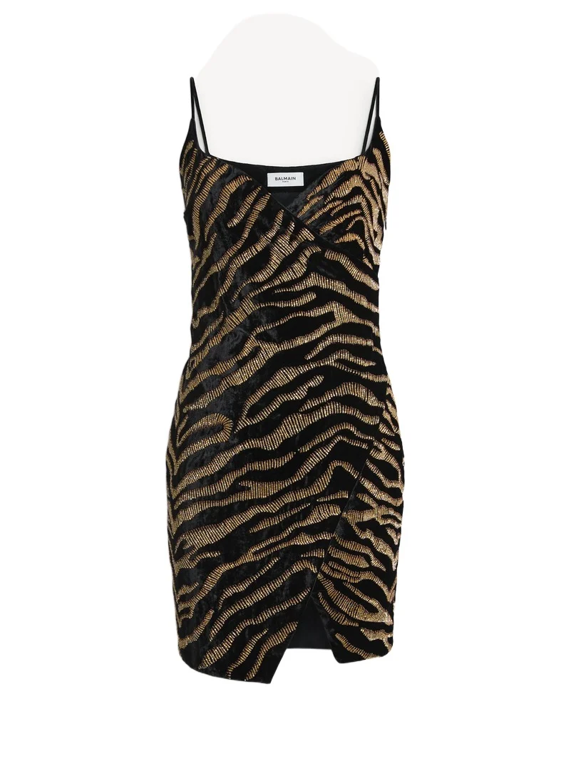 Balmain Velvet dress with tiger embroidery