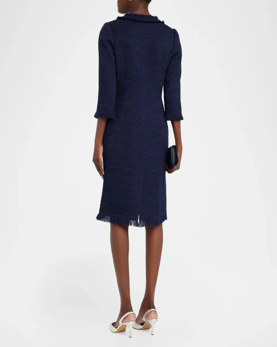 Rickie Freeman for Teri Jon Fringe-Trim Stretch Boucle Dress | Thumbnail 3 Rickie Freeman for Teri Jon Fringe-Trim Stretch Boucle Dress | Thumbnail 3