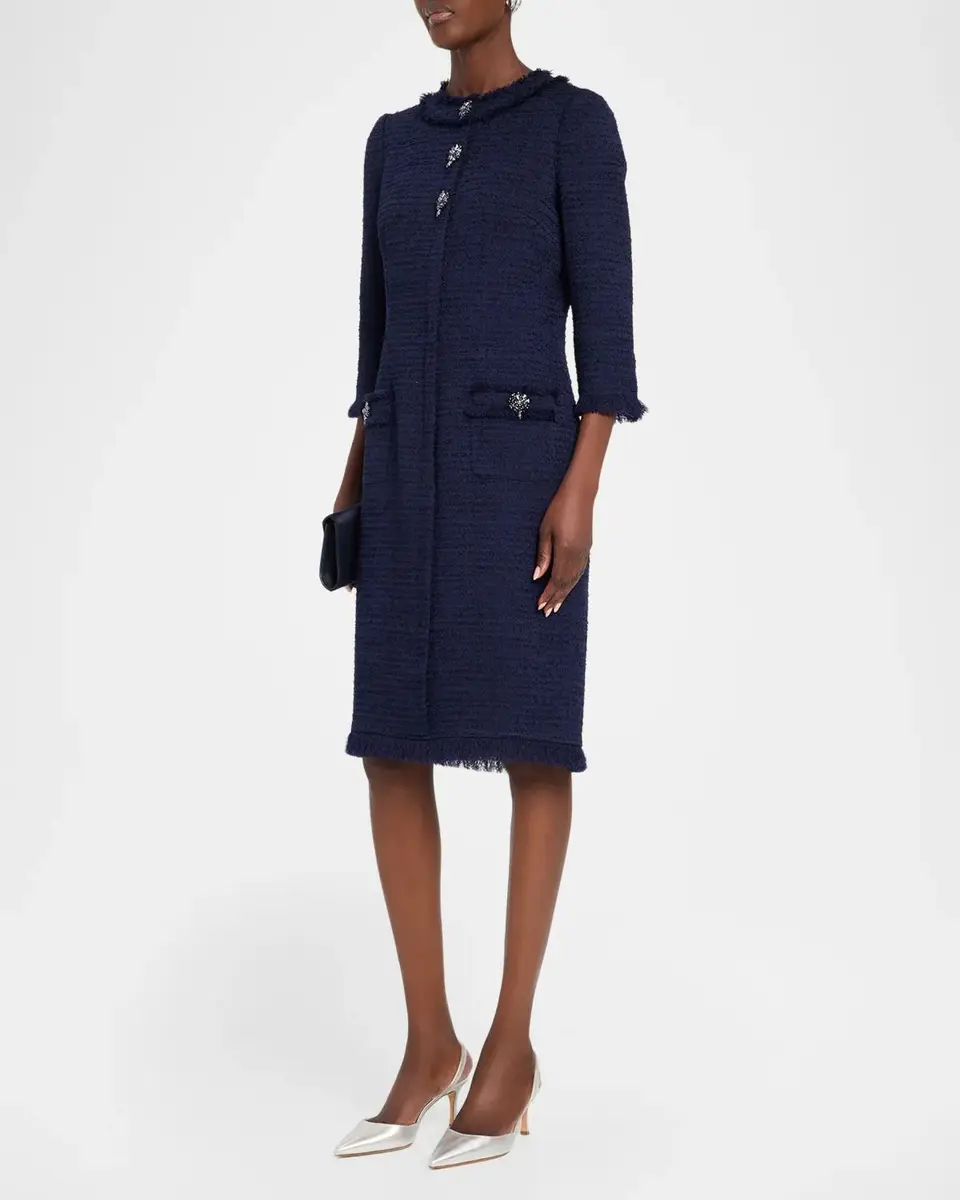 Rickie Freeman for Teri Jon Fringe-Trim Stretch Boucle Dress | Thumbnail 4 Rickie Freeman for Teri Jon Fringe-Trim Stretch Boucle Dress | Thumbnail 4