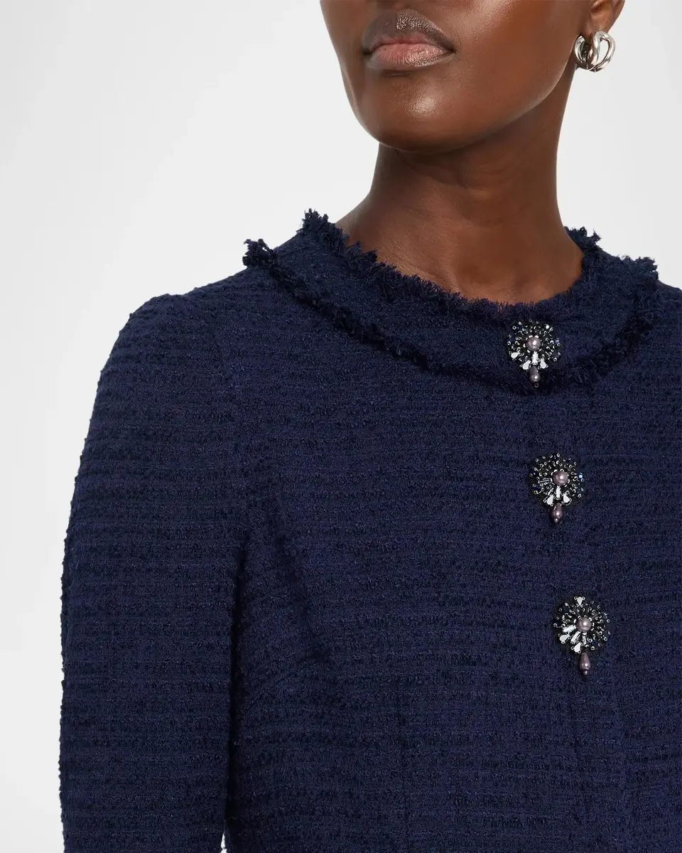 Rickie Freeman for Teri Jon Fringe-Trim Stretch Boucle Dress | Thumbnail 5 Rickie Freeman for Teri Jon Fringe-Trim Stretch Boucle Dress | Thumbnail 5
