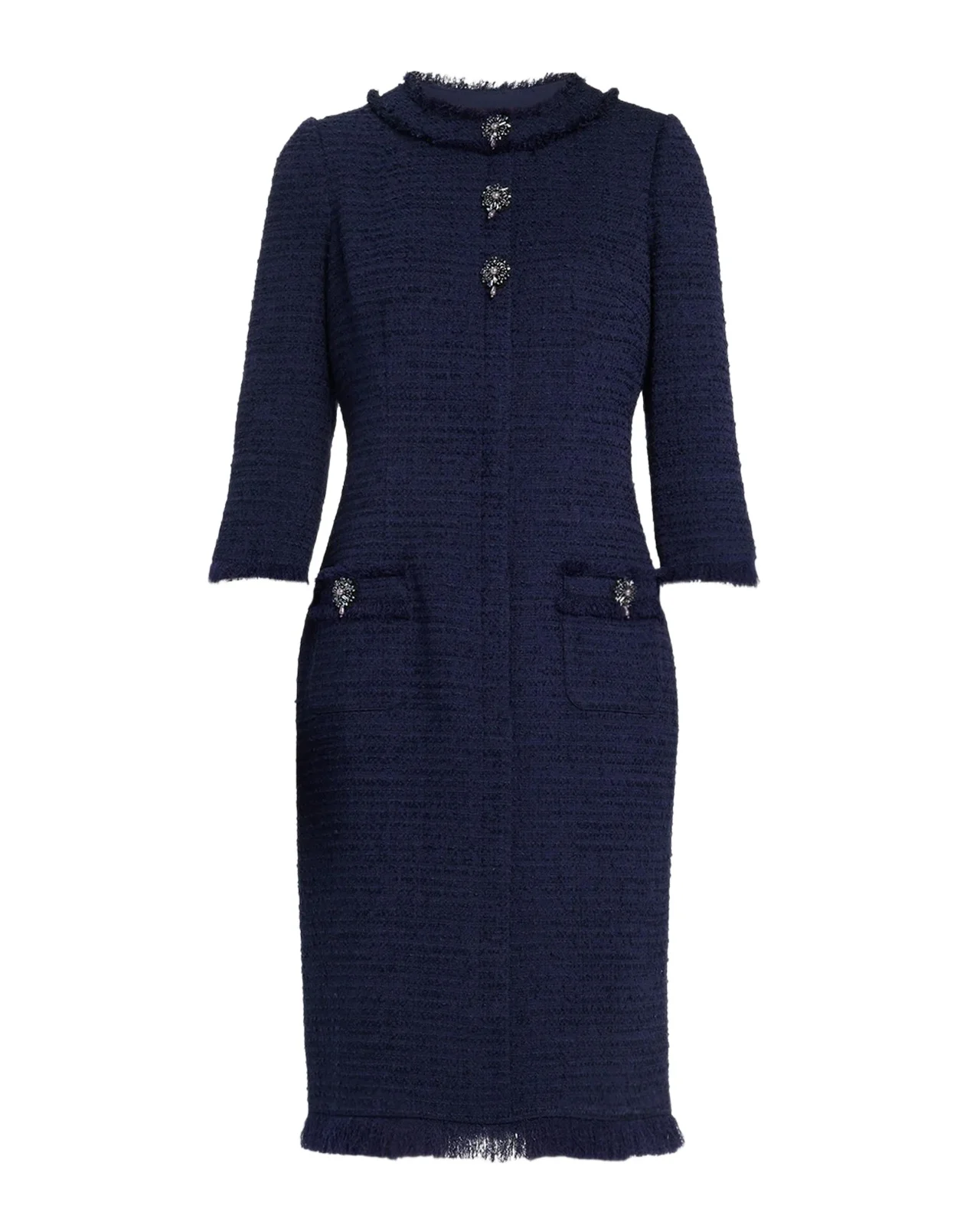 Fringe-Trim Stretch Boucle Dress Fringe-Trim Stretch Boucle Dress