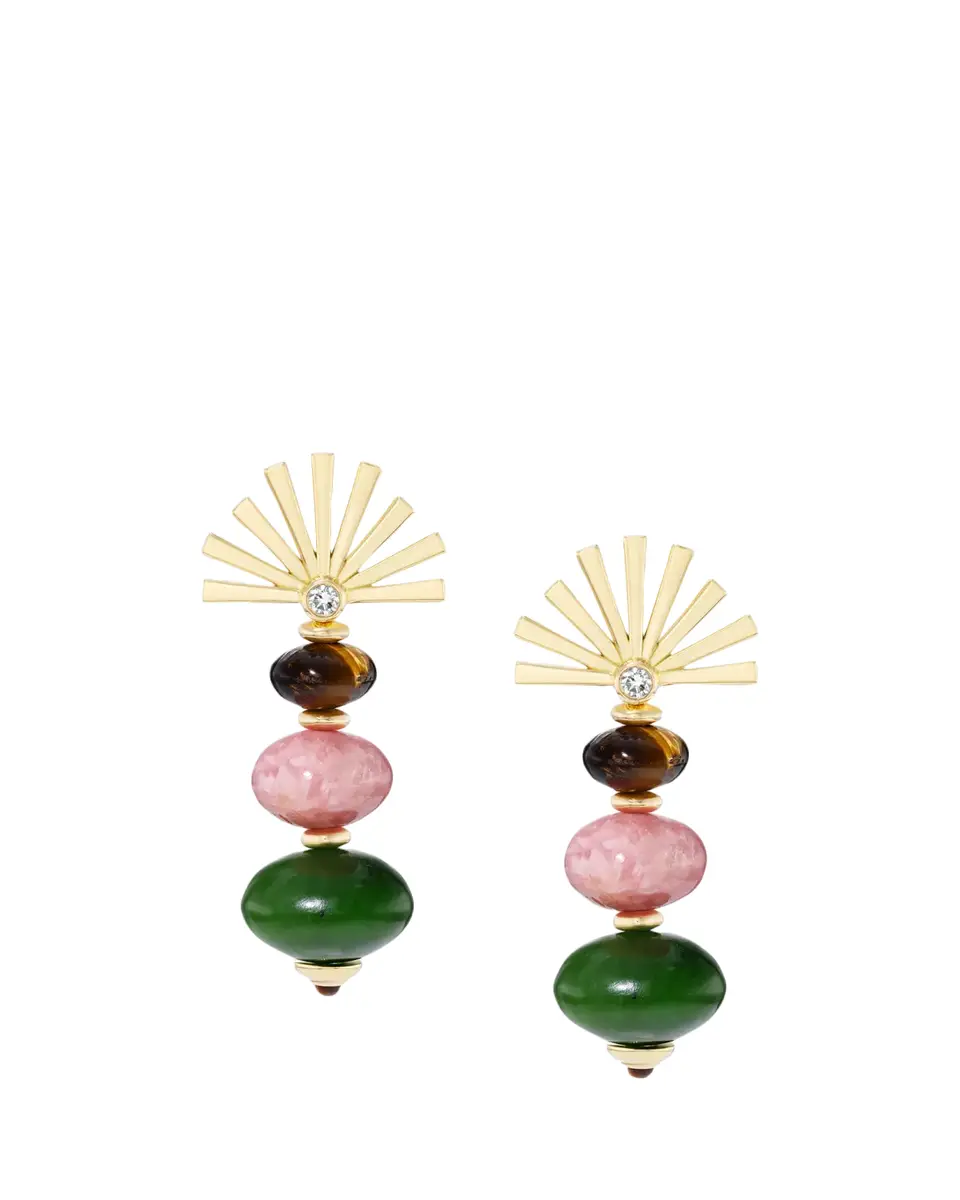 GRACE WINFREY 18K Root Earrings with Nephrite, Rhodochrosite, and Tigers Eye, 40mm | Thumbnail 2
