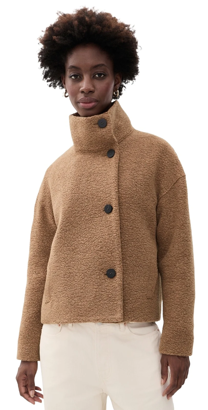 Cropped Funnel Boucle Jacket