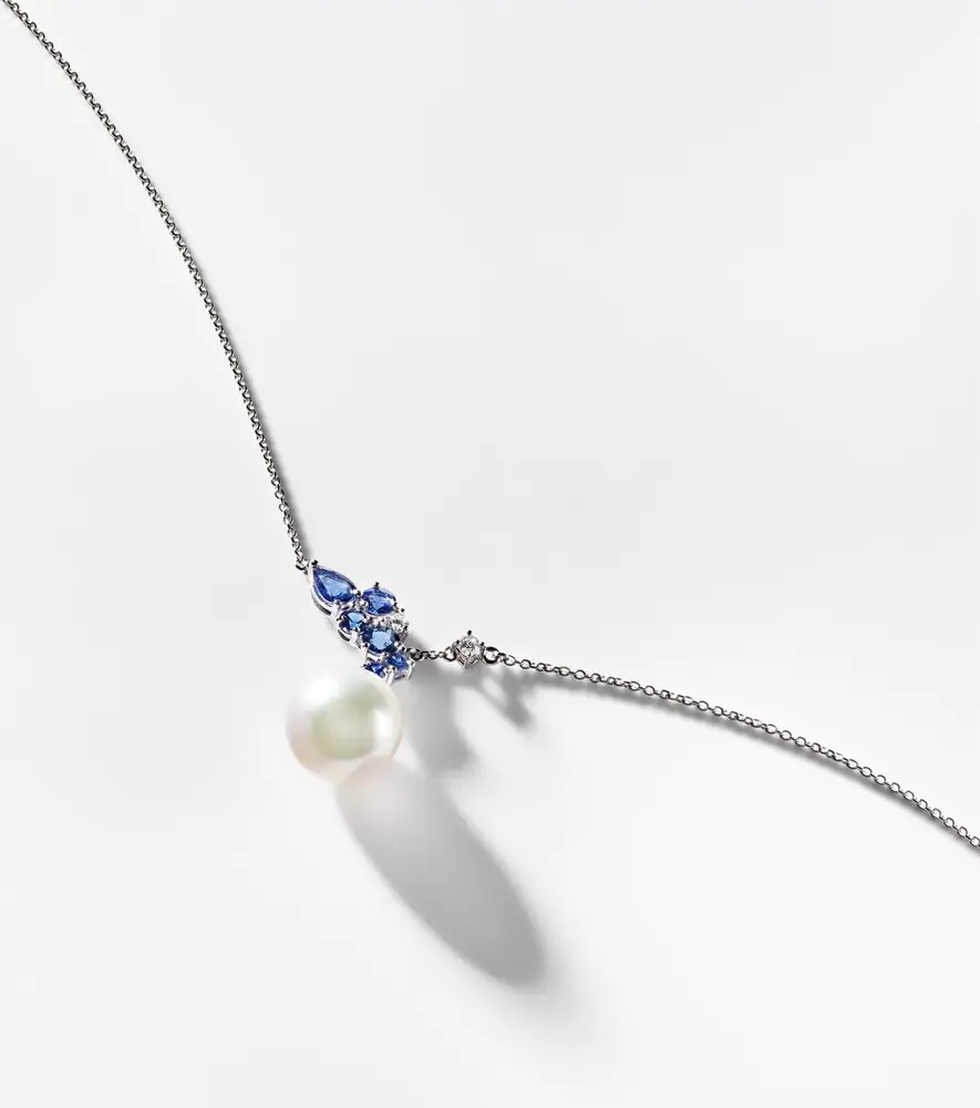 Bucherer Fine Jewellery Romance 18kt white gold necklace with sapphires, diamonds, and pearl | Thumbnail 6