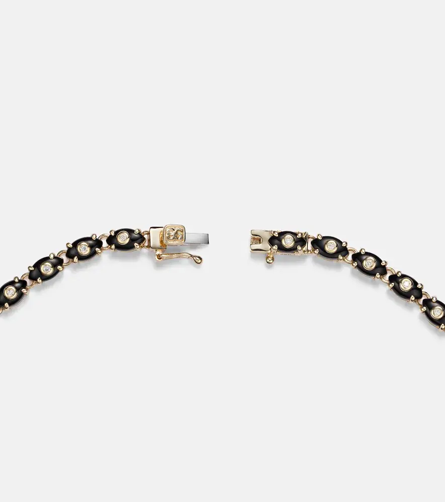 Sydney Evan Tiny Carved Stone 14kt gold necklace with onyxes and diamonds | Thumbnail 2