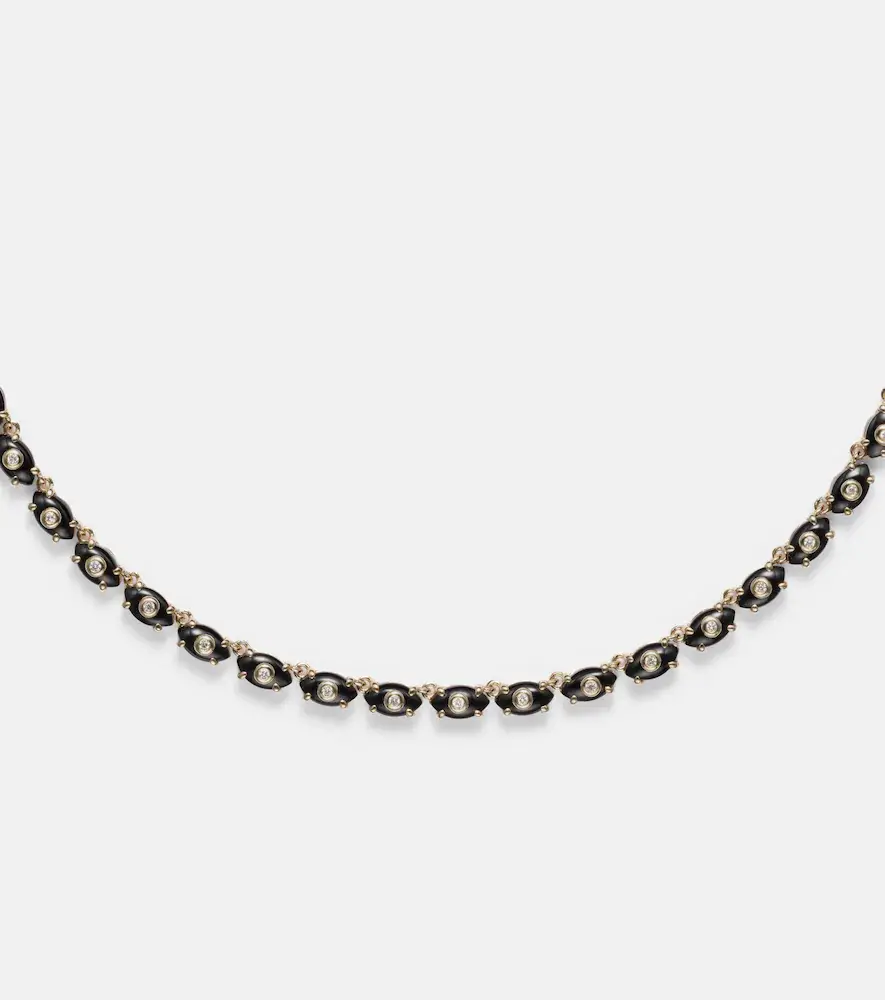 Sydney Evan Tiny Carved Stone 14kt gold necklace with onyxes and diamonds | Thumbnail 3